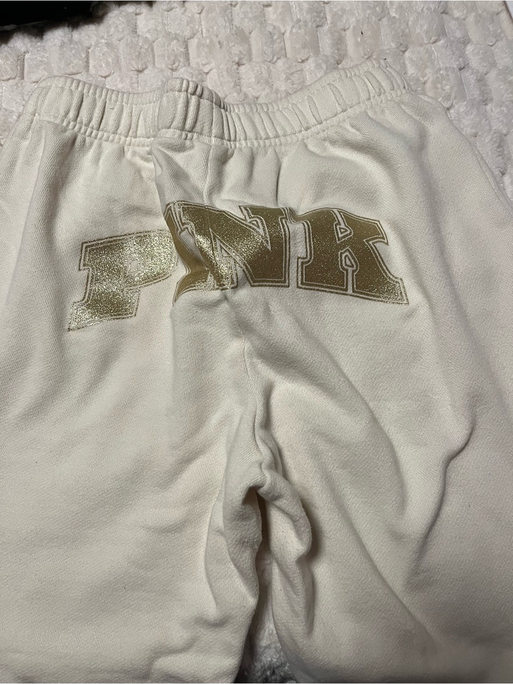 PINK Victoria's Secret White Sweatpants with Gold Logo
